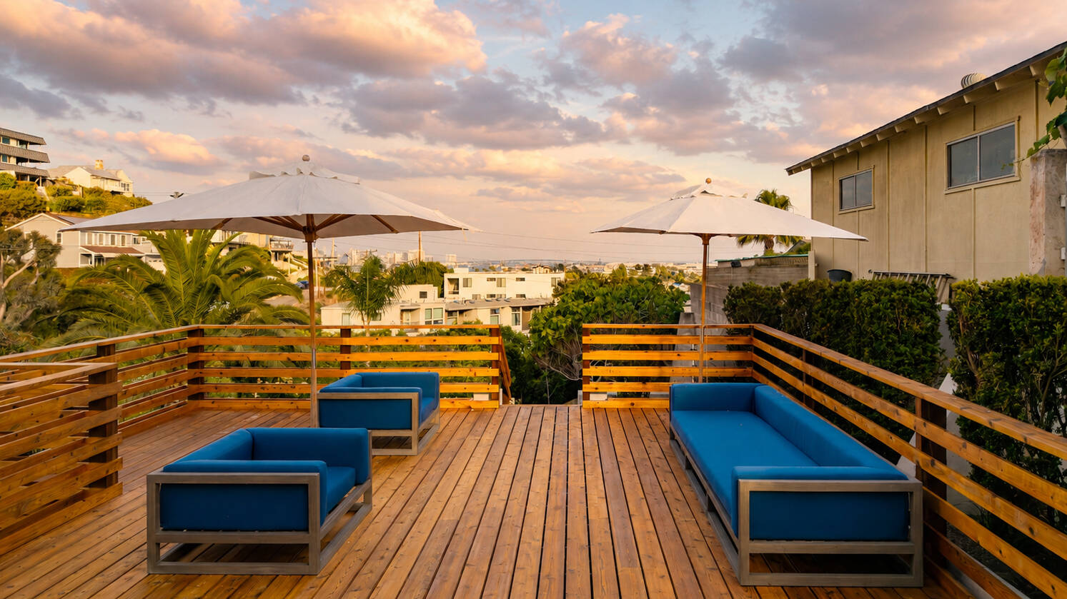 Virtually staged back deck view of a Point Loma home in San Diego.