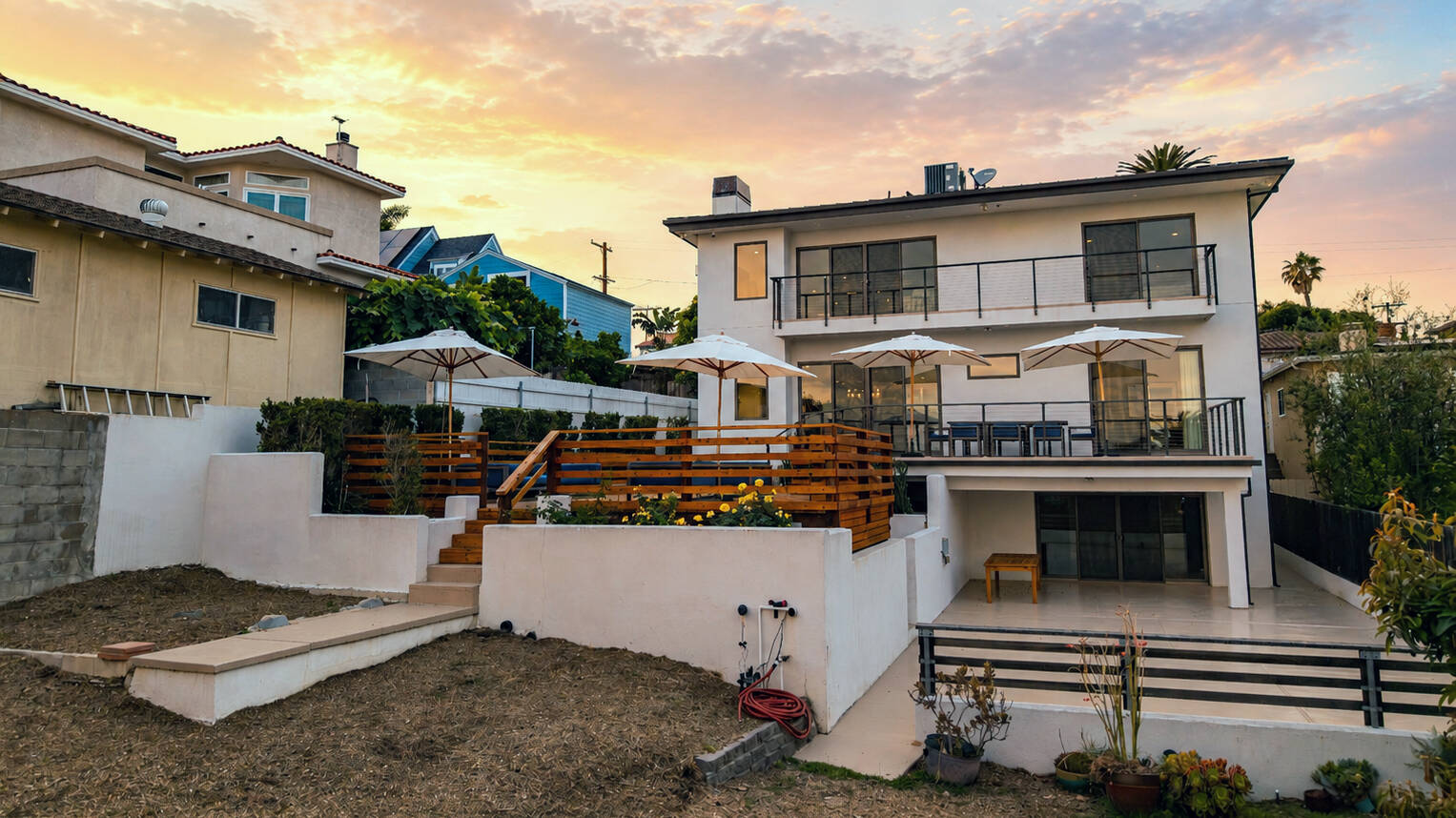 Virtually staged back exterior of a Point Loma home in San Diego.