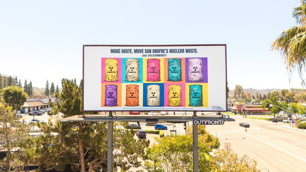 Aerial view of a billboard near Mission Gorge and Zion in Allied Gardens, San Diego.