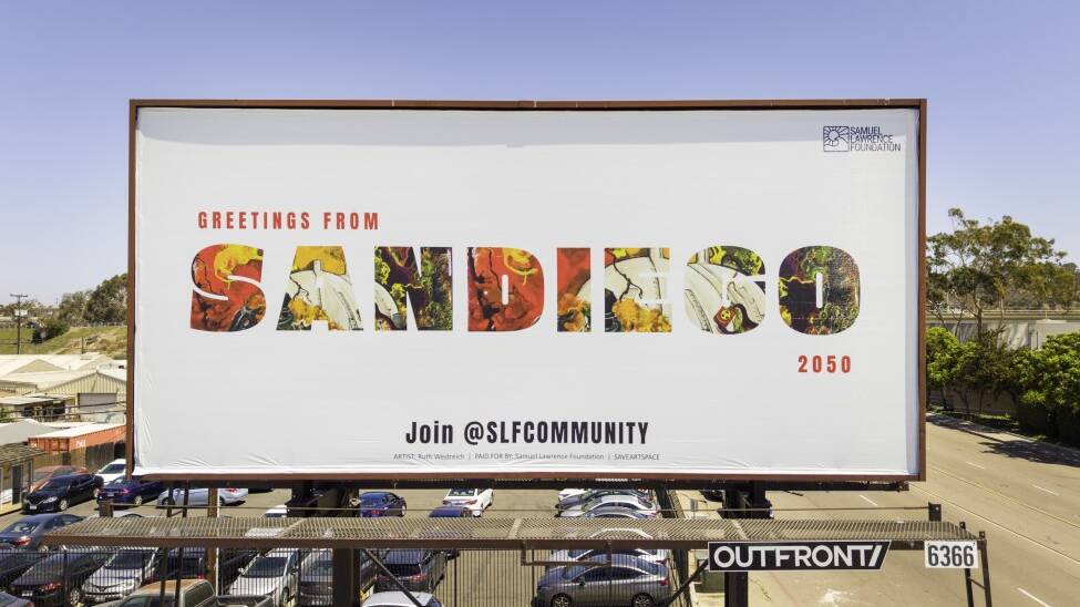 Aerial view of a billboard near Rosecrans and Moore in San Diego’s Midway District.
