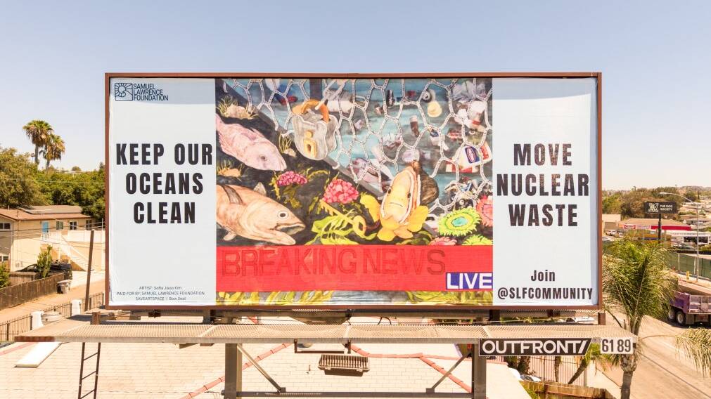 Aerial view of a billboard near University and Bonillo in Rolando Park, San Diego.