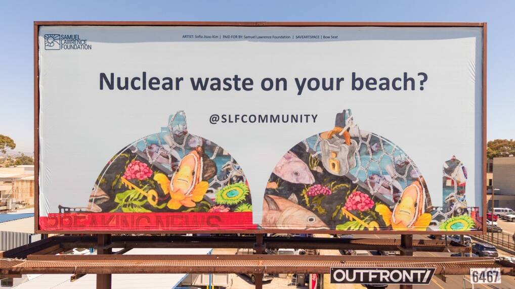 Aerial view of a billboard near Main Street and Vesta Street in Shelltown, San Diego.
